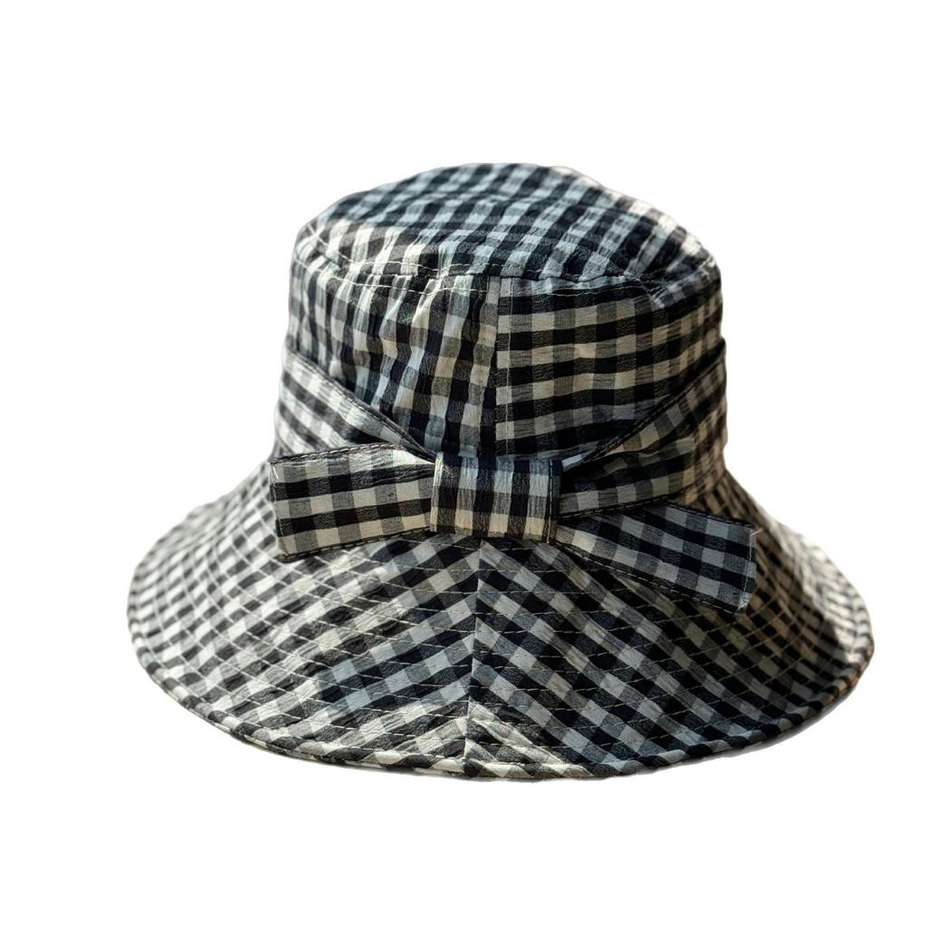 New Korean-style plaid fisherman hat for women, spring and summer, large brim, makes the face look smaller, floral pattern, sun protection hat
