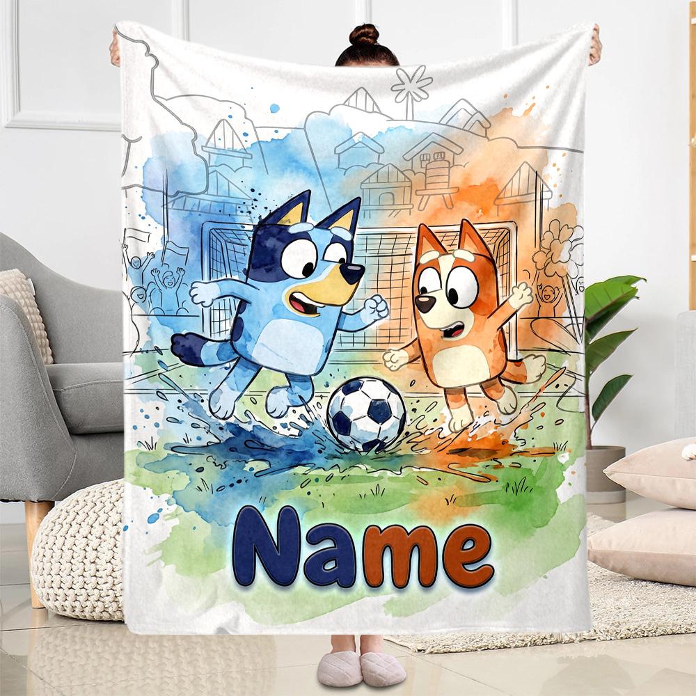 Cartoon Soccer Stars Trophy Customize Text Blanket Gift Personalized Blanket Warmthful Decor Great for Seaside Home Decor Livingroom Sofa