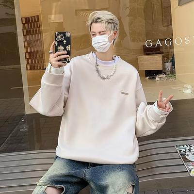 Hongkong Mode Sweatshirt Herren locker und trendy neu Herbst und Winter Paar vielseitiger Rundhals Pullover Hirschleder Samt Sweatshirt