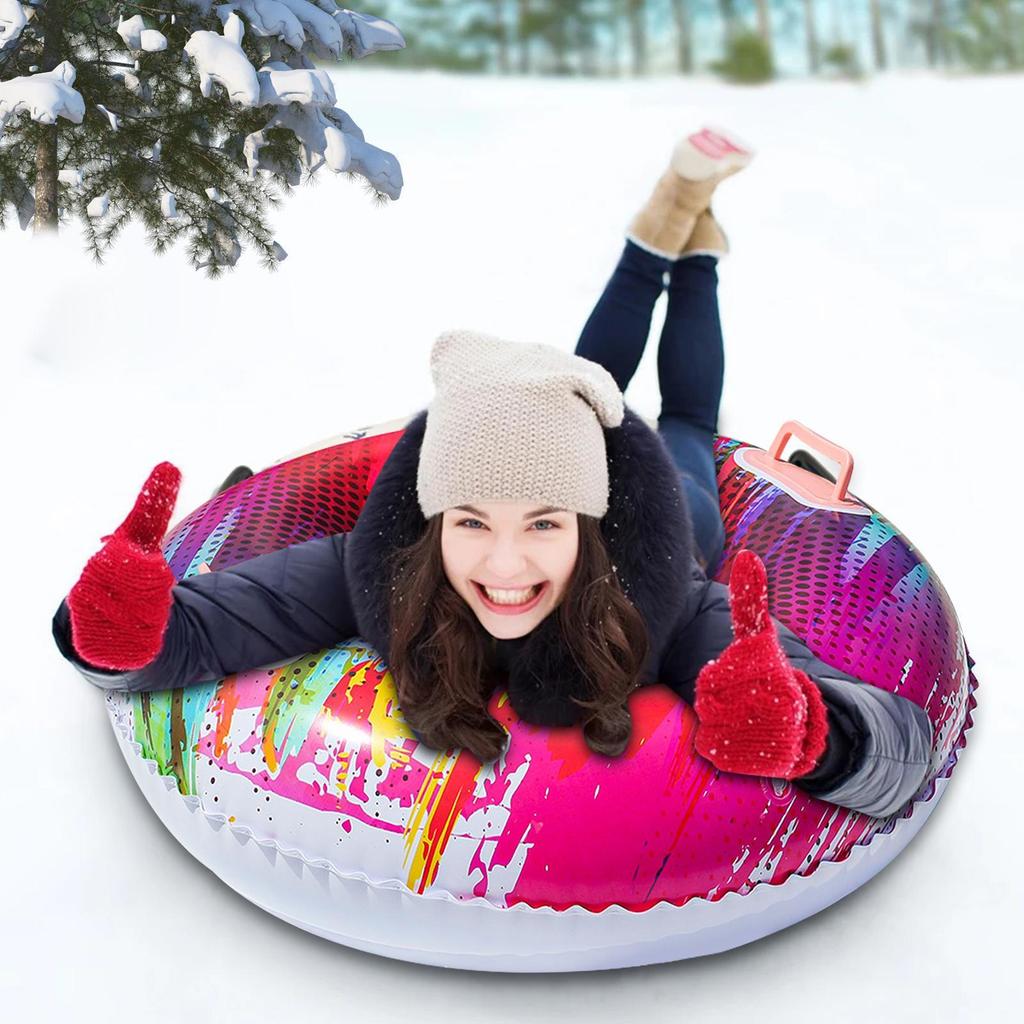 Inflatable Snow Tube Thickened PVC Heavy-Duty Hard-Bottom Snow Sled With Handles, Adult Children Skiing Ring Winter Game Props
