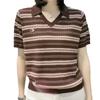 Short-sleeved T-shirt for Women's New Hot Summer Casual Versatile Tops for Mothers Age-reducing Fashionable Striped Polo Shirt
