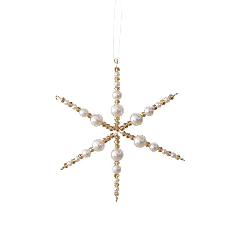 Hexagonal Pearl Snowflake Ornament for Christmas Tree & Home Decor