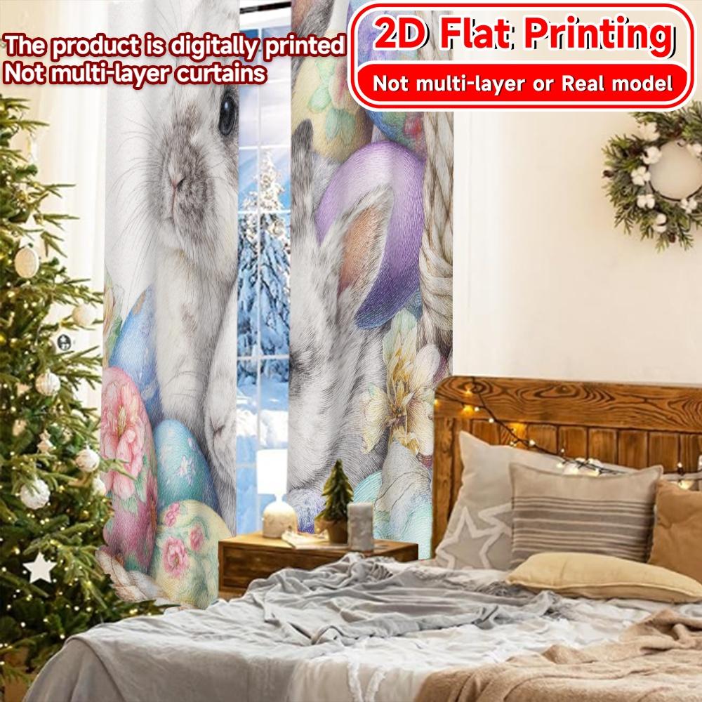 Set Of 2 Flat Printing Easter Basket Bunnies Modern Curtains Yarn Room Decor Ldeal Kitchen Living Contemporary Made Polyester Great Window Treatment