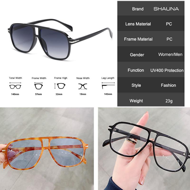 SHAUNA Retro Double Bridges Pilot Sunglasses Women Fashion Clear Ocean Gradient Lens Shades UV400 Men Square Rivets Sun Glasses