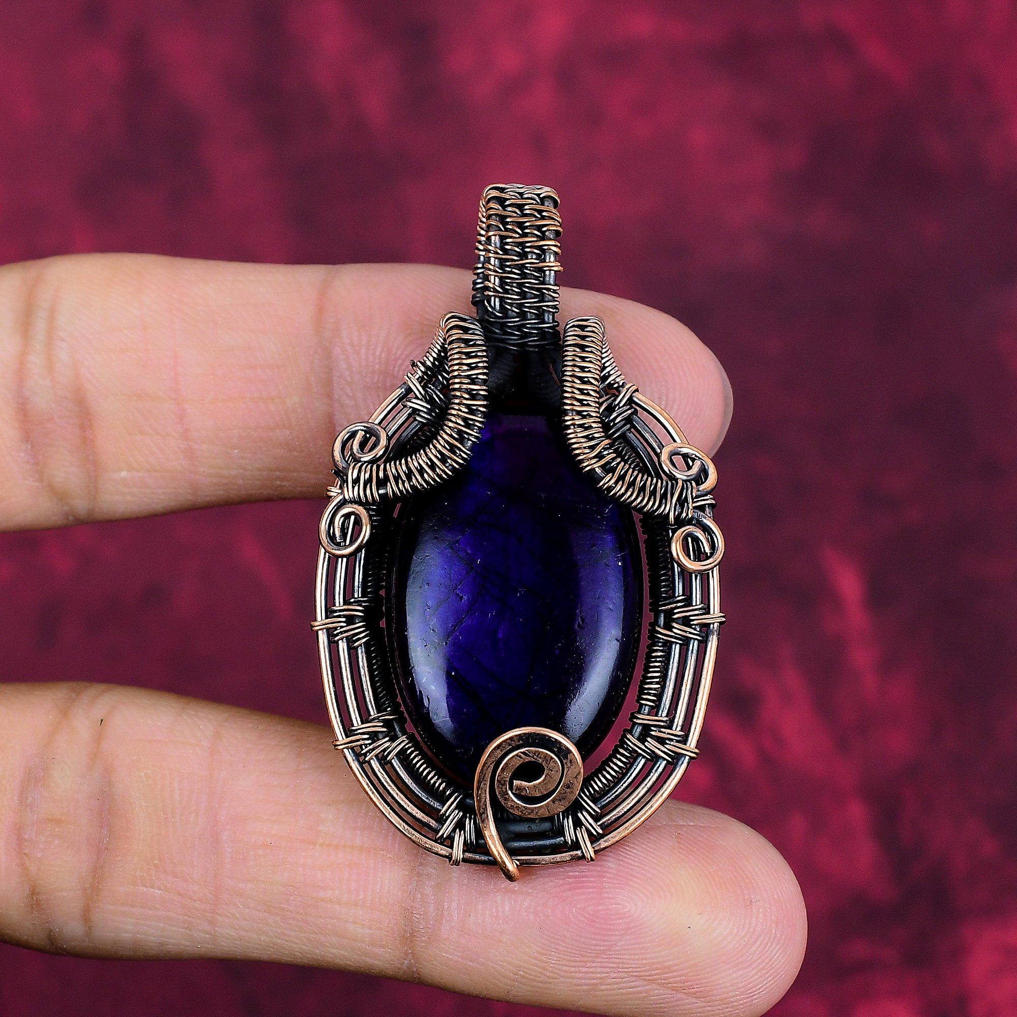 Purple Fire Labradorite Pendant Handmade Copper Wire Wrapped Gemstone Jewelry