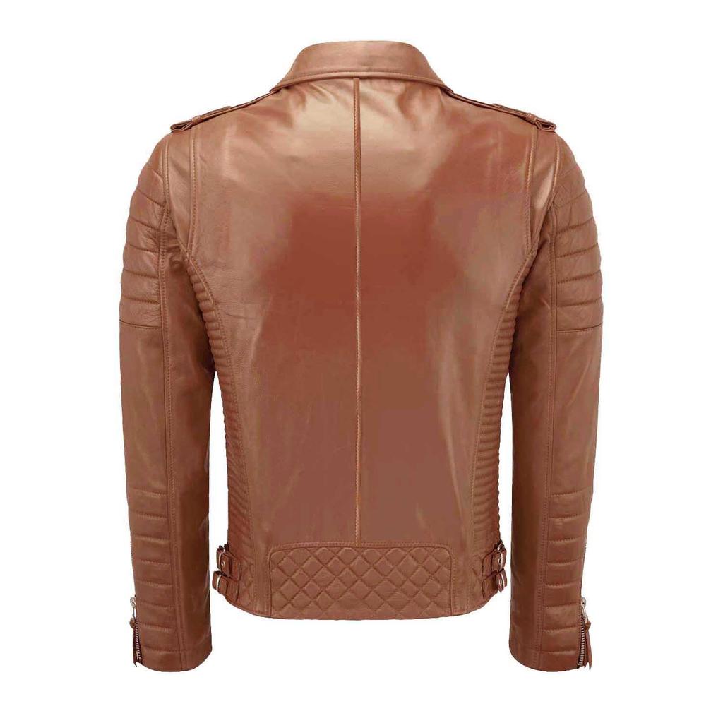 SKINOUTFIT Men's Motorcycle Leather Jacket Genuine Mango Tan Lambskin Café Racer Biker Outerwear