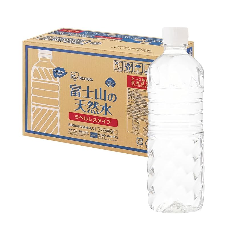 IRIS OHYAMA Natural Water, Label-Free, 500ml x 24 Bottles, Natural Water from Mt. Fuji, Vanadium-Containing, Mineral Water, PET Bottle, Shizuoka