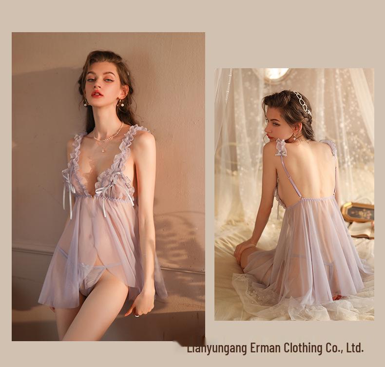 

Sheer Lace Front-Buckle Camisole Nightgown One Size (80-120) светло-фиолетовый
