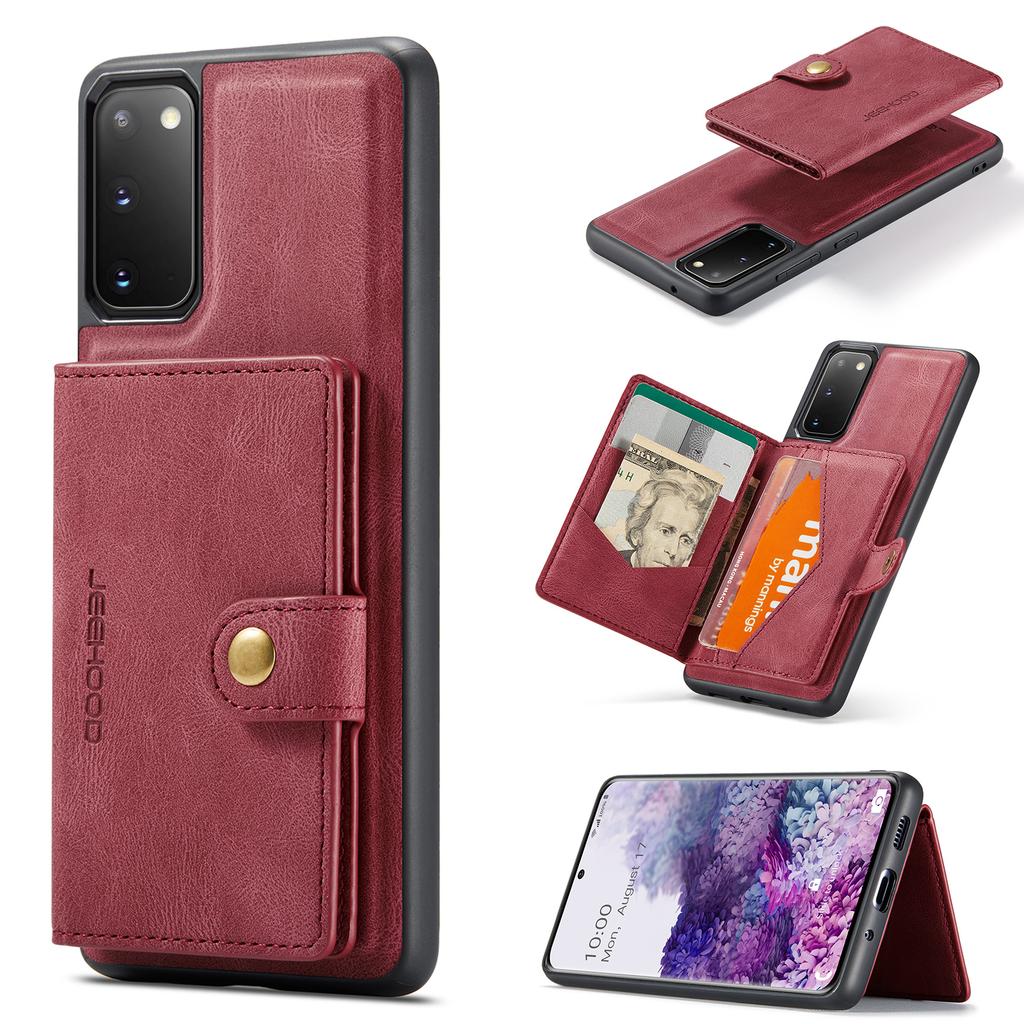 For Samsung Galaxy S20 5G Case JEEHOOD J01 Retro Leather Phone Back Cover with Detachable Magnetic Card Holder
