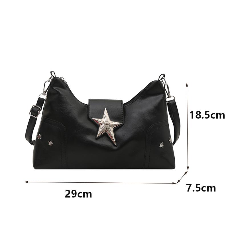 Women PU Star Decor Shoulder Bag Chic Hobo Bag Large Capacity Fashion Crossbody Bag Solid Color Sweet Underarm Bag AVE