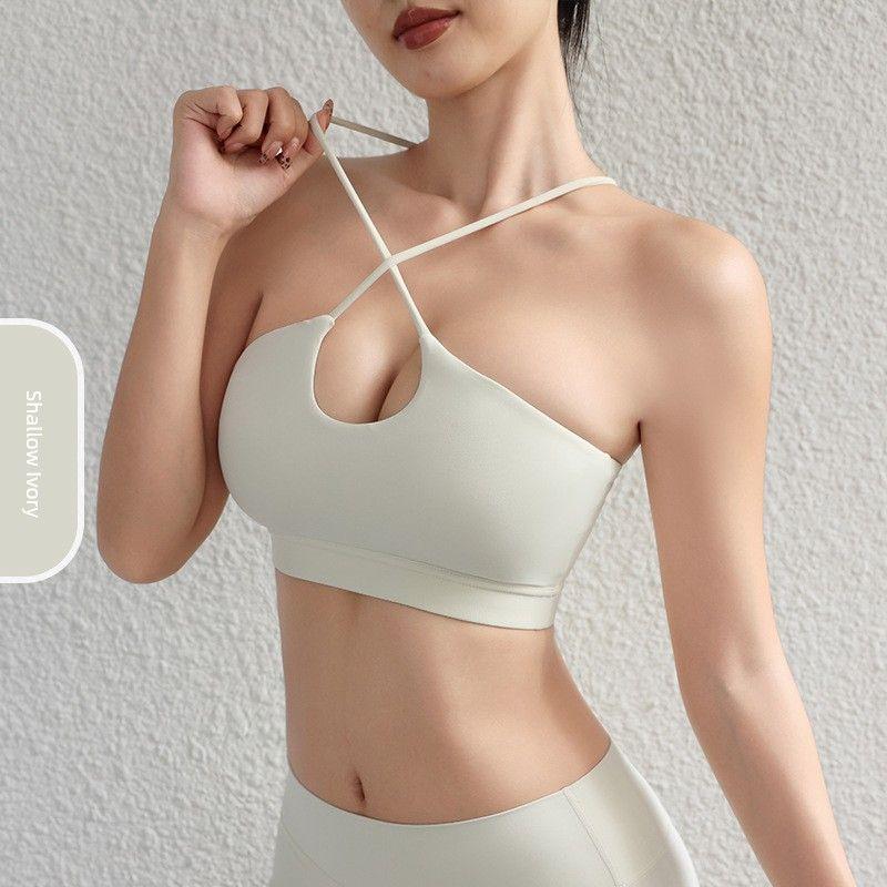 

2025 Spring/Summer Fashion Sexy Cross Sports Intimates Breathable Nude Feel Yoga Bra Running Yoga Exercise Strap Shallow Ivory XL