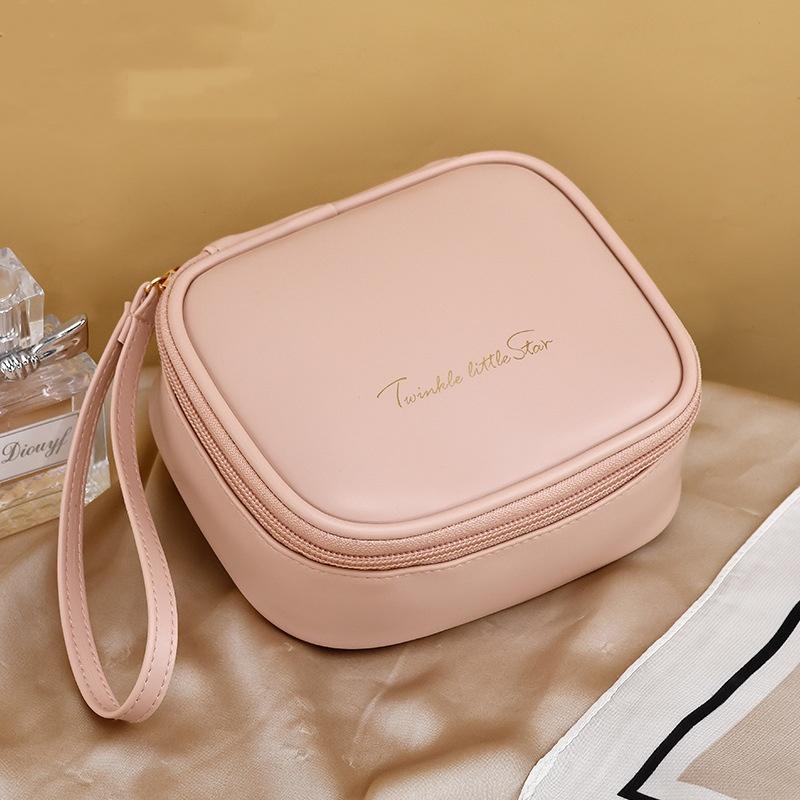 Portable Storage Bag  Travel Makeup Organizer Woman Lipstick Bag Handheld Pu Leather Cosmetic Bag For Gift For Makeup