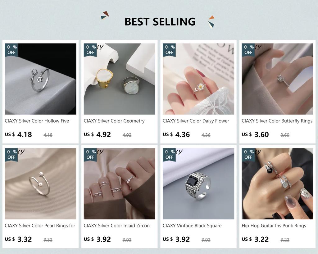 CIAXY Silver Color Hyperbolic Design Cross Rings for Women Cubic Stones Gothic Wedding Jewelry Adjustable Ring Anillos