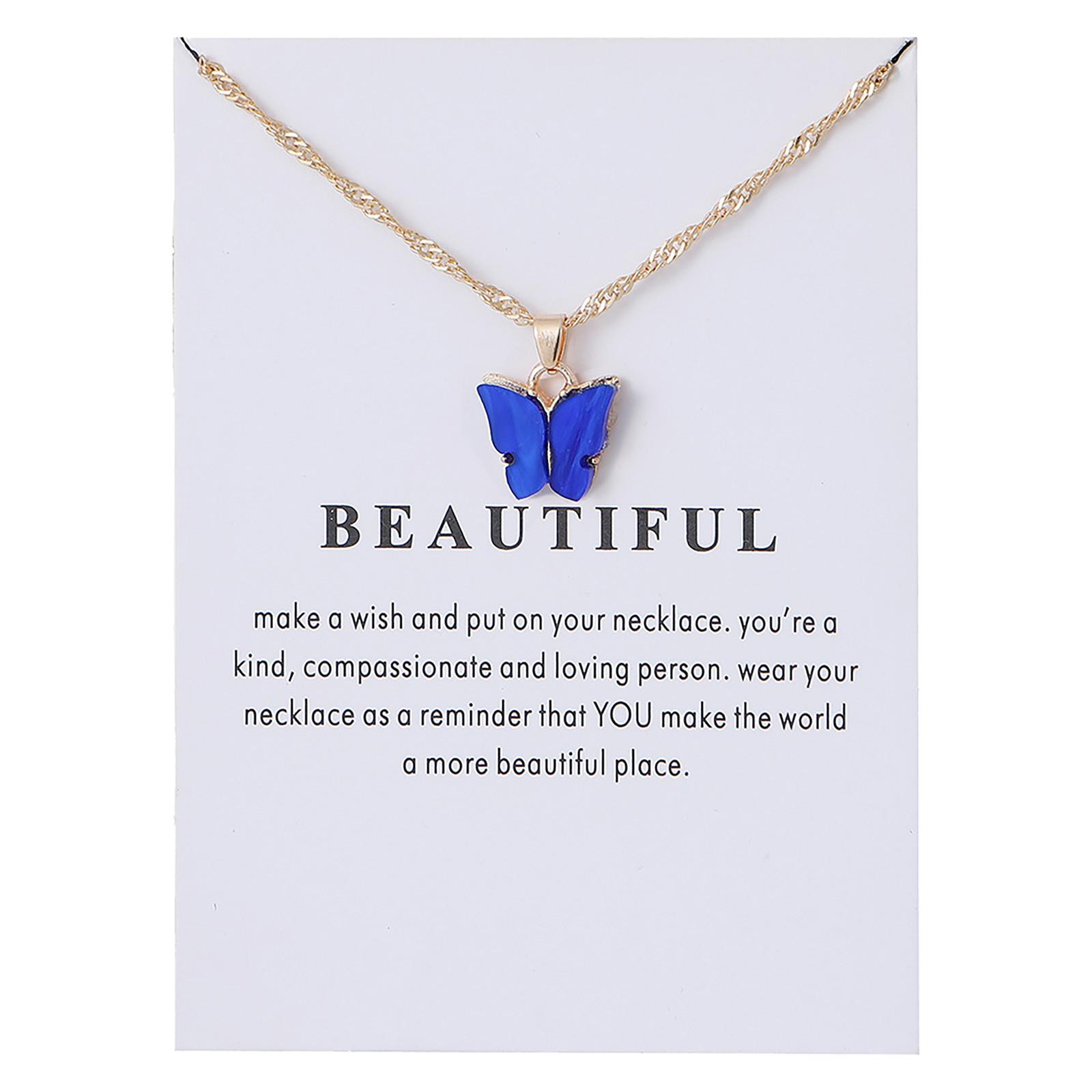 

Ladies Pendant Necklace Butterfly Moon Sterling Gold Acrylic Color Clavicle Chain Necklace One Size синий