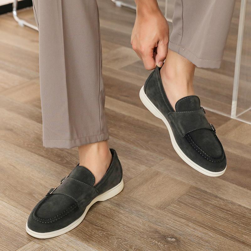 Fashion Suede Leather Men's Business Casual Shoes Handmade Double Buckle Loafers Leisure Slip on Flats Outdoor Male Driving Moccasins