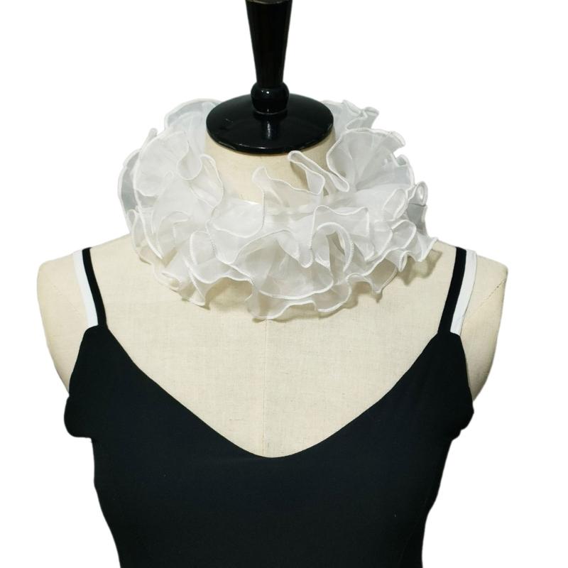 

Женский органзовый многослойный жабо с оборками, накладной воротник с лентой-галстуком, чокеры в стиле Ренессанс, маленький воротник-жабо для костюма на Хэллоуин белый