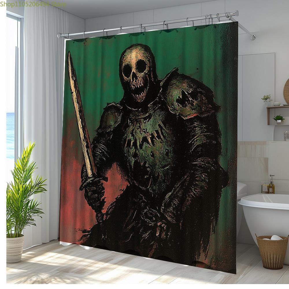 1pc Knight Warrior Medieval Armor Sword Printed Shower Curtain Dark Green Black Red Battleground Design Fashion Home Curtains