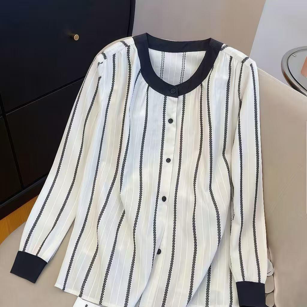 

Women s High-Quality Striped Color-Block Long-Sleeve Shirt - Autumn 2026 Collection, Petite Fit, Loose Design L (90-100 jin)