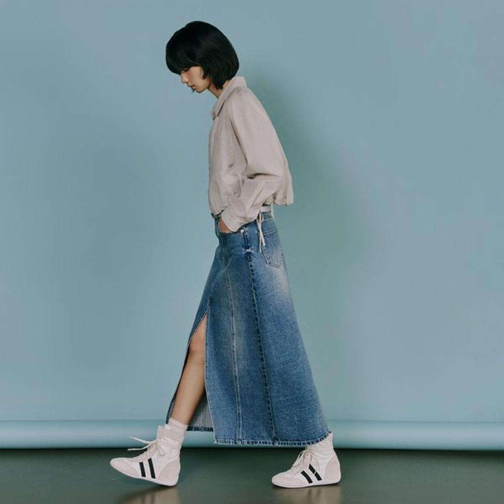 Cutoff Waist Washing Slit Skirt As1ds261