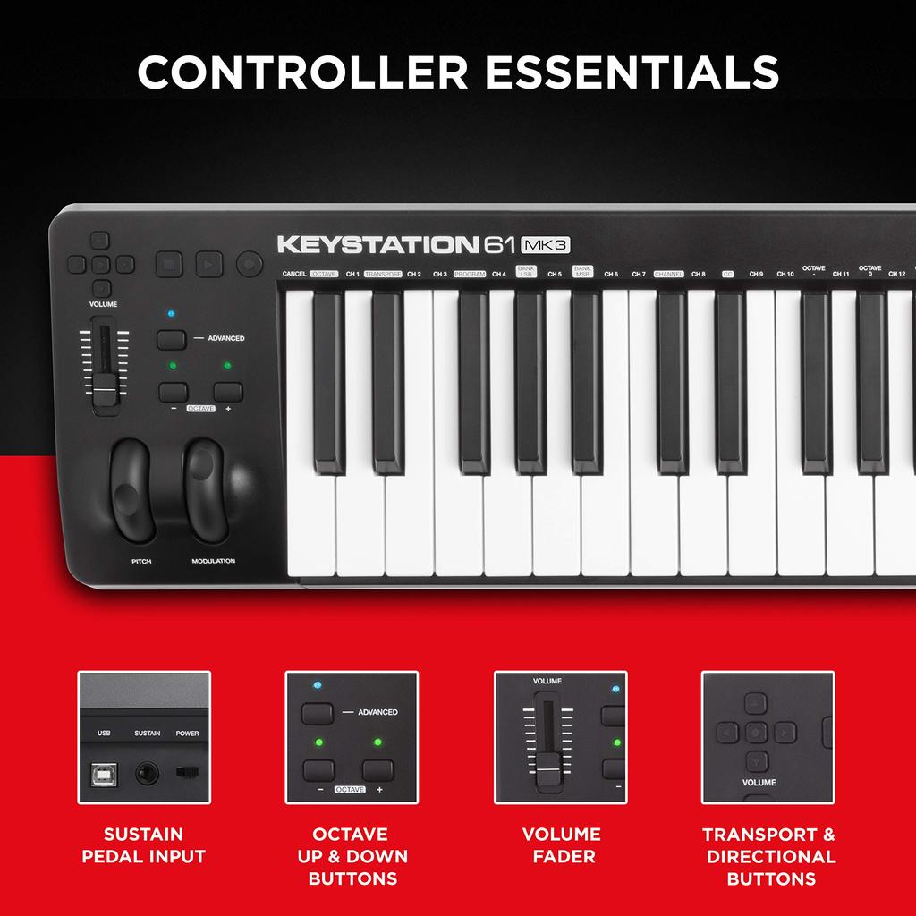 USB MIDI 61 Piano Sound Source Software Music Wide Range of Performances with Both Hands Keystation61 III M-Audio Keyboard, Keys, Semi-Weight,