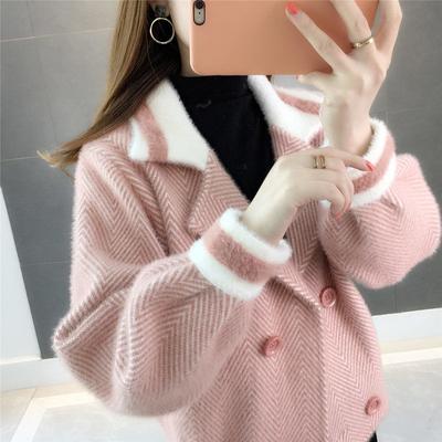 Herbst Neue Nachahmung Nerz Samt Mantel Weiblichen Kurzen Netzwerk Rot Super Feuer Pullover Kleine Strickjacke Weibliche Dicke Lose