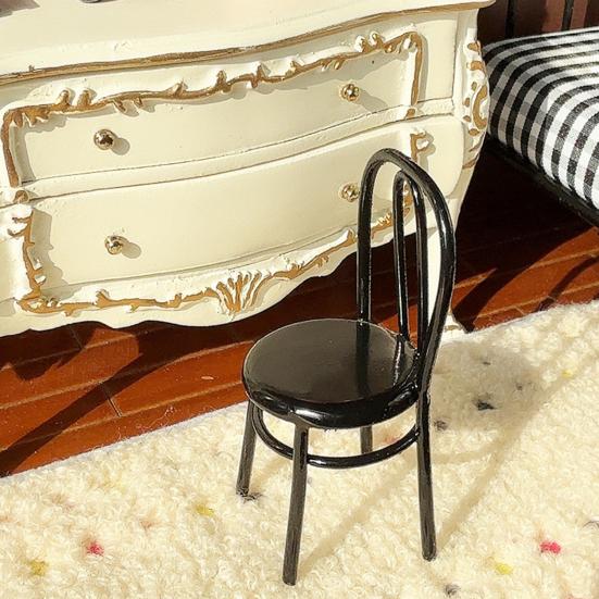 Miniature Chair, Tiny Metal Round Chair, Realistic Furniture Miniature, Mini Collectible Chair for Doll Mansion Miniature Rooms