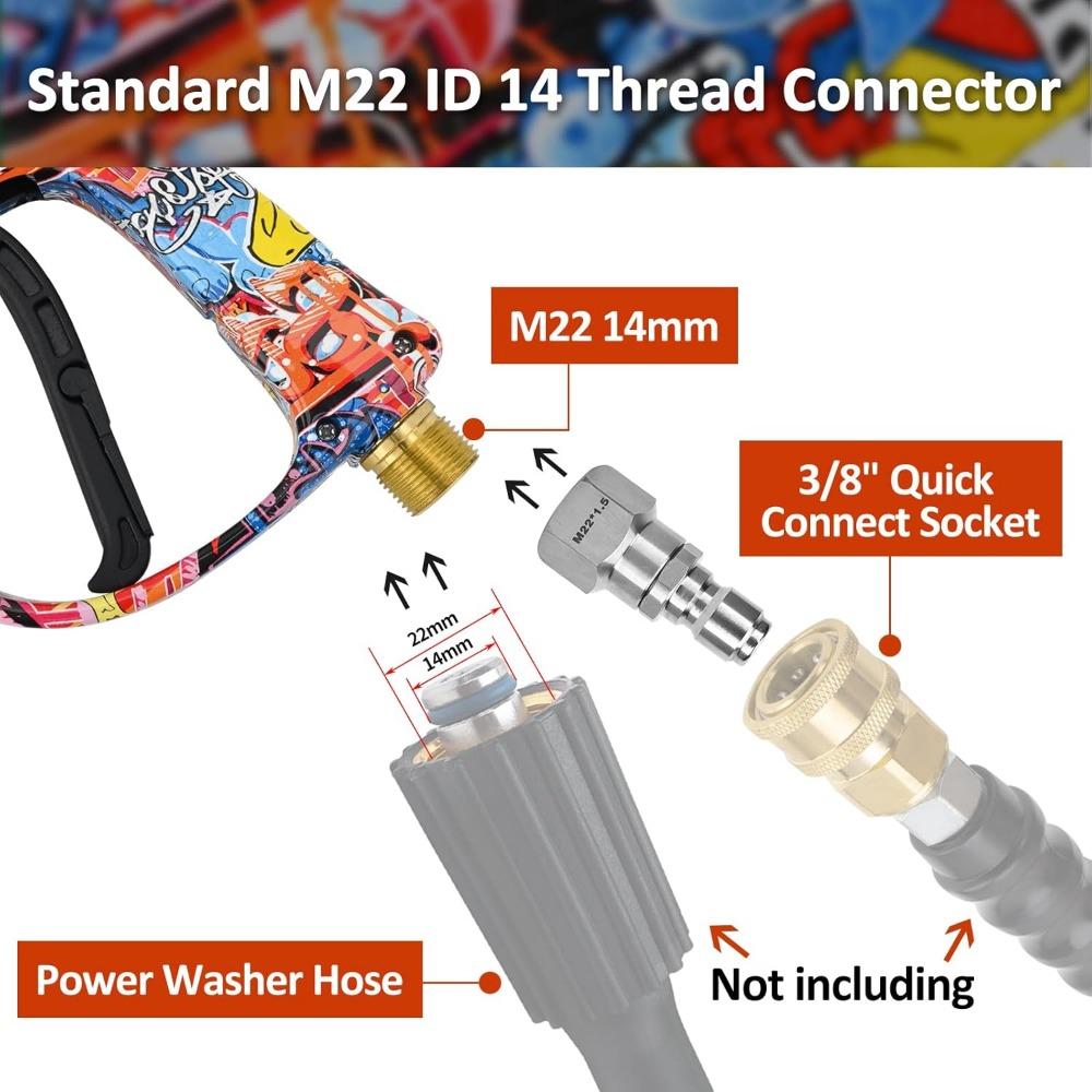 BEAR FORCE Pressure Washer Spray Gun Power Washer Short Gun with M22 Inlet-14mm & Foam Cannon Foam Gun with 5 Nozzles Tips #035