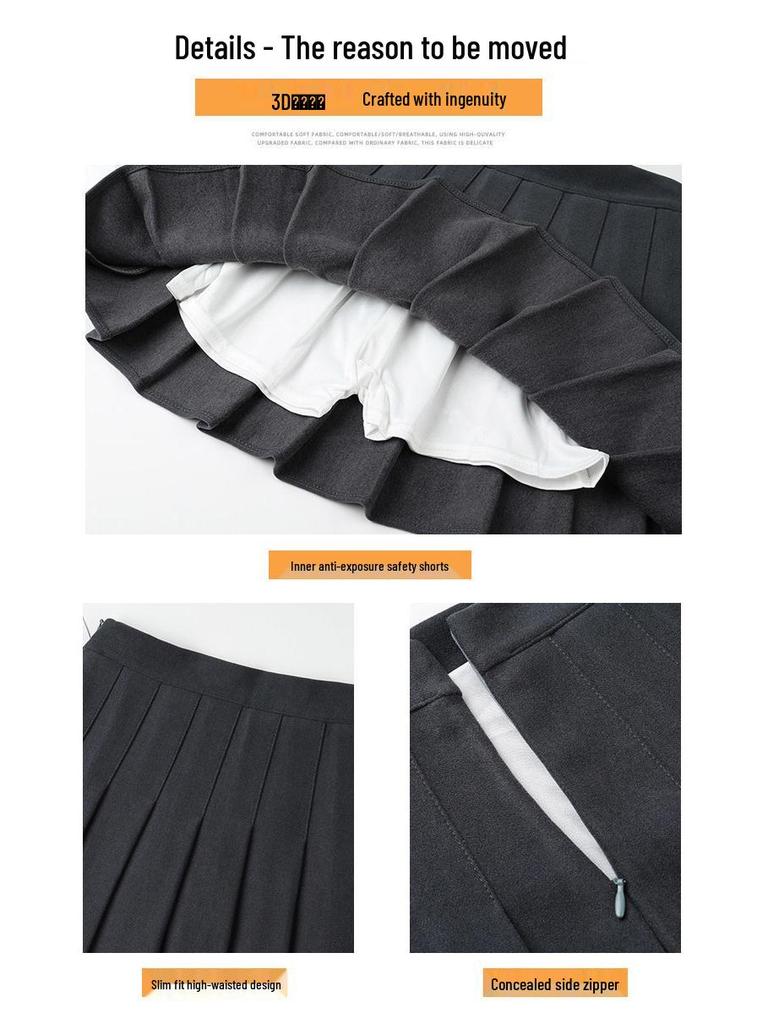New 2024 Women's High Waist Black Pleated A-line Skirt - Short, Slimming, Summer to Autumn Style