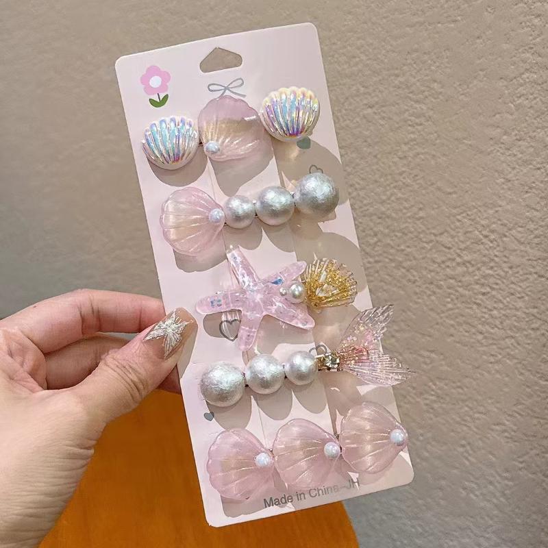 5Pcs Girls Cute Mermaid Ocean Hair Clips Starfish Shell Design Non Slip Grip For Daily Wear Birthday Parties Beach Trips