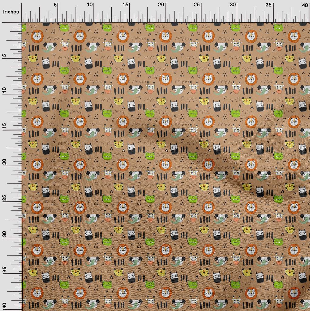 oneOone Cotton Flex Brown Fabric Kids Animal Quilting Supplies Print Sewing Fabric by The Yard 40 Inch