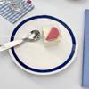 Korean Ins Retro Blue Line Ceramic Bowl Set,One Person Soup Plate Rice Bowl Home Accessories Bowls/Plates/Trays