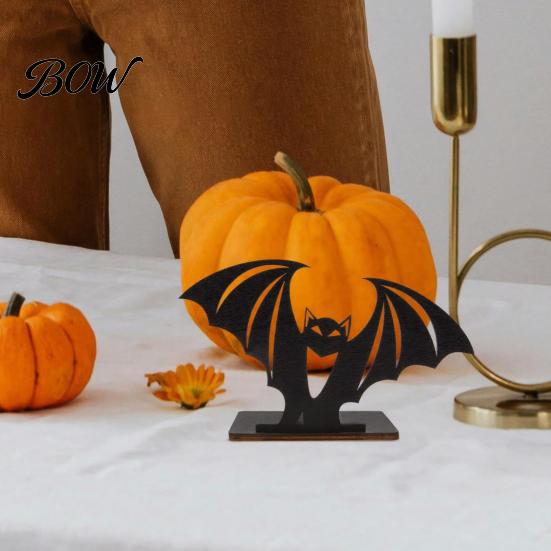 Halloween Horror Atmosphere Decor Bat Ornament, Solid Wood Tea Candle Holder, Classroom Spooky Decoration, for Desktop Electronic Candles Decorative