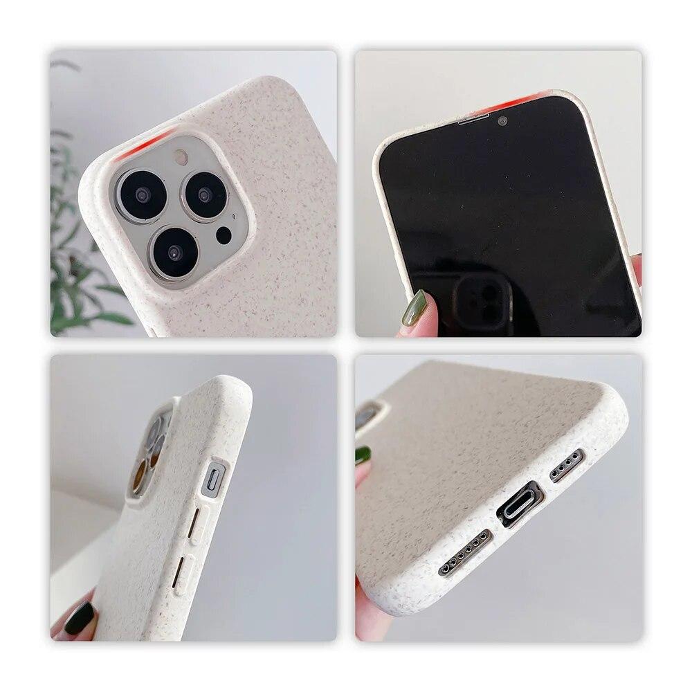 Eco Biodegradabile Paglia di Grano Custodia Morbida In Silicone Per il iPhone 11 12 13 14 Pro Max 7 8 14 Più XR XS Max SE 2020 Della Copertura Antiurto