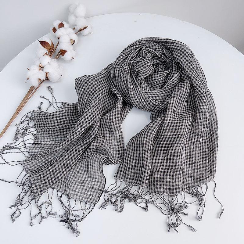 

Spring/Summer Small Plaid Tassel Linen Scarf