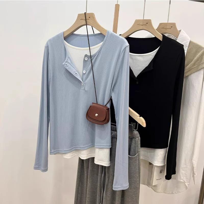 

Женская рубашка из двух частей молочно-голубого цвета с искусственным бархатом, с длинными рукавами, с начесом внутри, утягивающий и шикарный верх футболки L