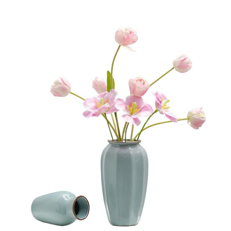Chinese Zen Ru Kiln Ceramic Vase for Home Decor: Ideal for Living Room or Entryway Flower Arrangements and Green Plants
