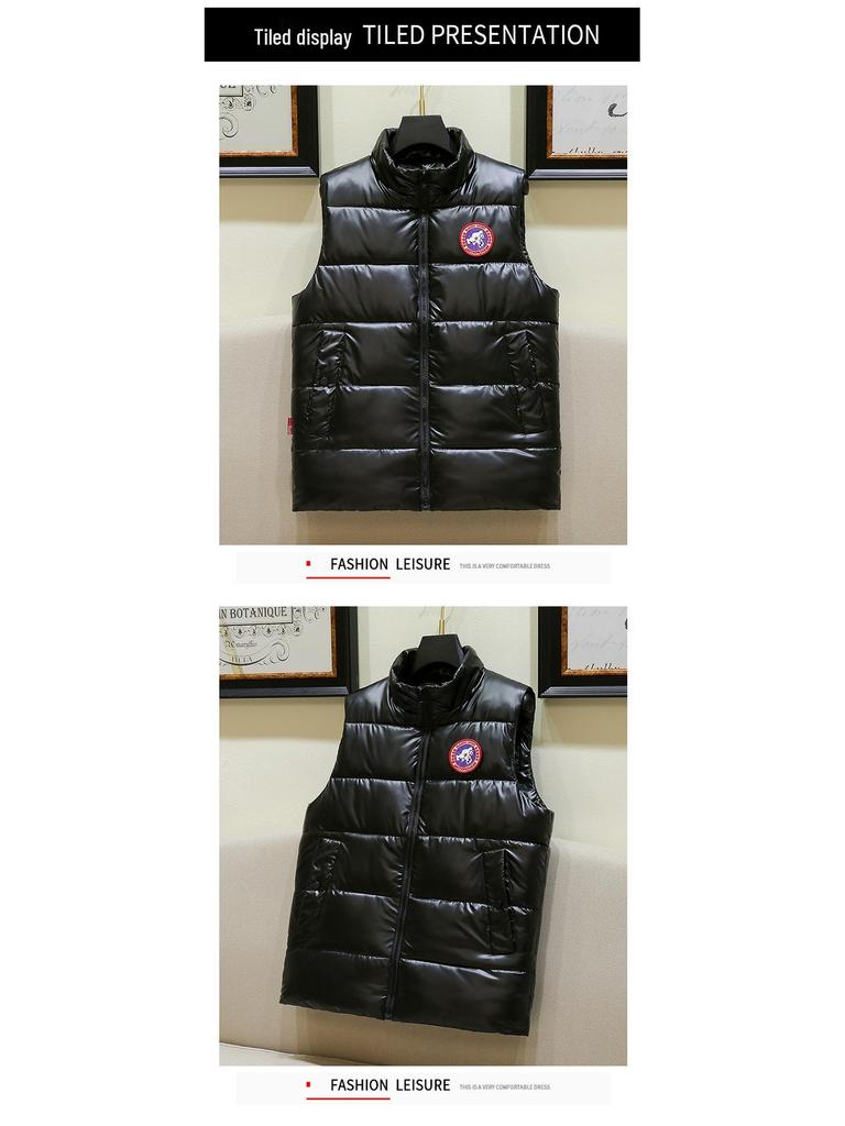 Herren Weste im Europäischen Stil, Glänzend, Ärmellos, Daunen-Baumwolle, Lässig, Stehkragen, Übergröße