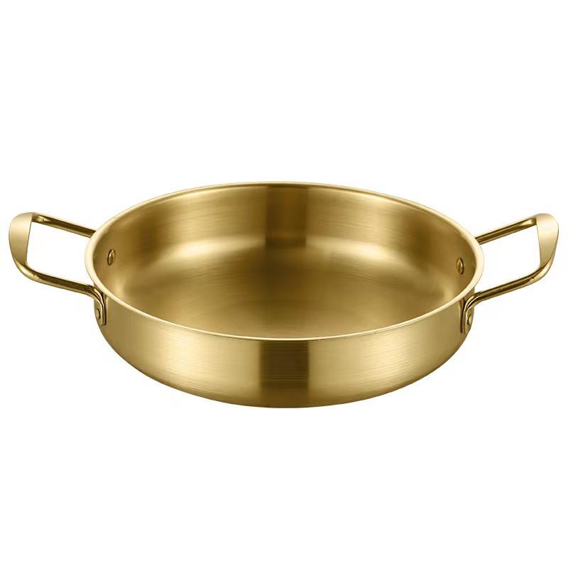 Korean Stainless Steel Double Ear Golden Soup and Seafood Pot - Mini Flat Bottom Hot Pot Basin