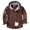 Men's Quilted Lined Button Down Plaid Shirt Add Velvet To Keep Warm Jacket With Hood