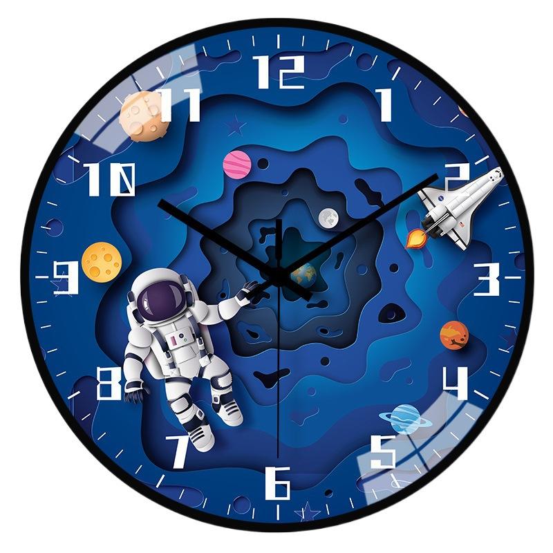 12-Inch 30Cm Creative Space Automatic Timing Radio Clock Children Cartoon Bedroom Mute Clock Wall Clock
