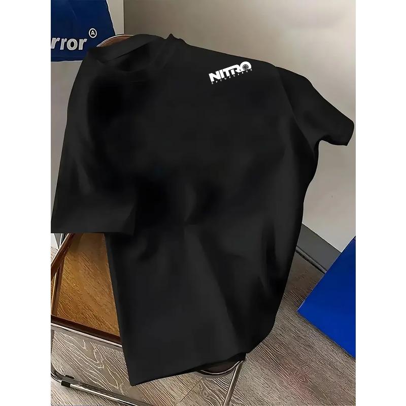 T-shirt da uomo alla moda "NITRO" con stampa grafica - Semplice T-shirt casual a girocollo a maniche corte, Lavabile in lavatrice, Abbigliamento estivo, per l'estate