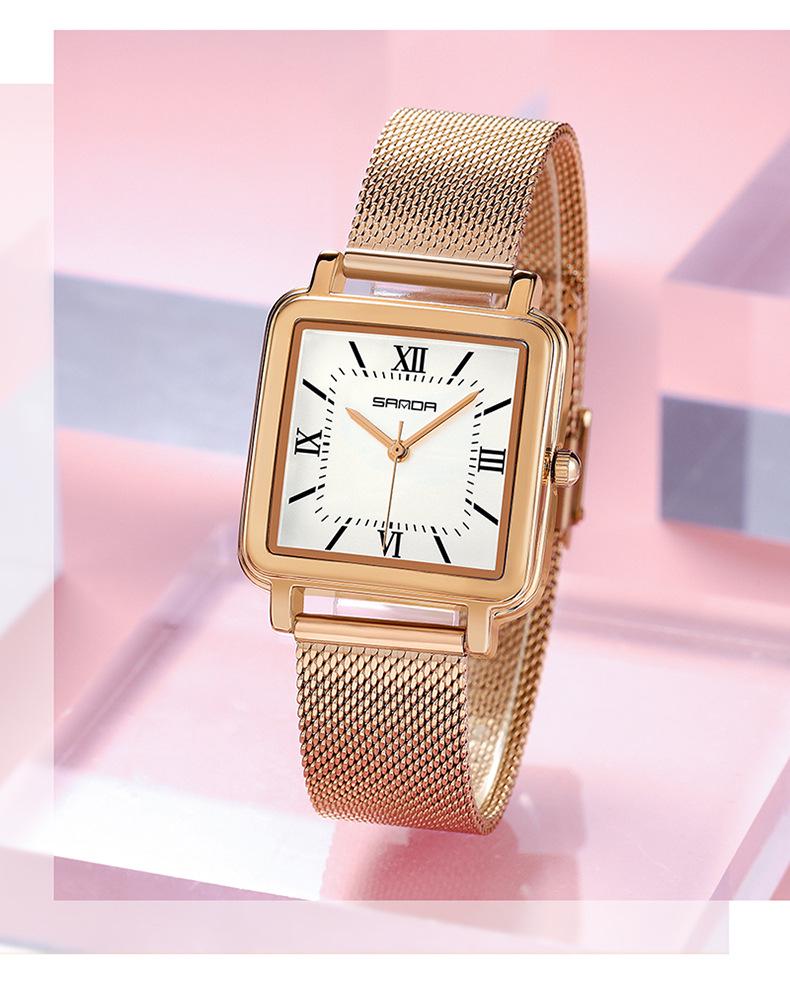 Sanda Women's Vintage Style Square Quartz Watch with Roman Numerals - Simple, Versatile, Waterproof Design