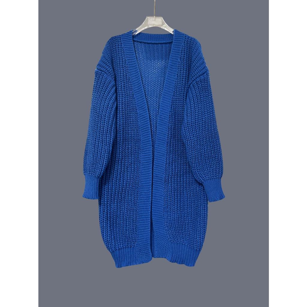 Women's Solid Color Long Open Knit Cardigan, Fashion Vacation Sweater Coat for Autumn Winter