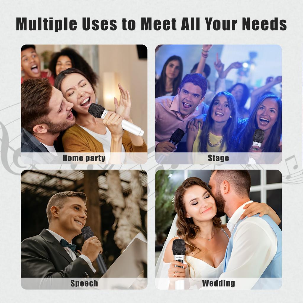 TALOMEN K602 Wireless Karaoke Microphone, Moving Coil Microphone with 6.35mm Receiver, 50M Range, 10 Hours of Battery Life, Wireless Microphone Kit