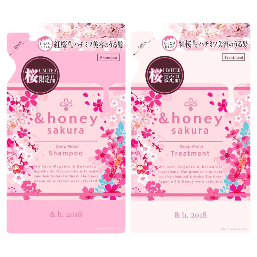 Edition Sakura Design Deep Moist Beni Sakura Shampoo Treatment Refill Pair Set Limited 2024 &honey &