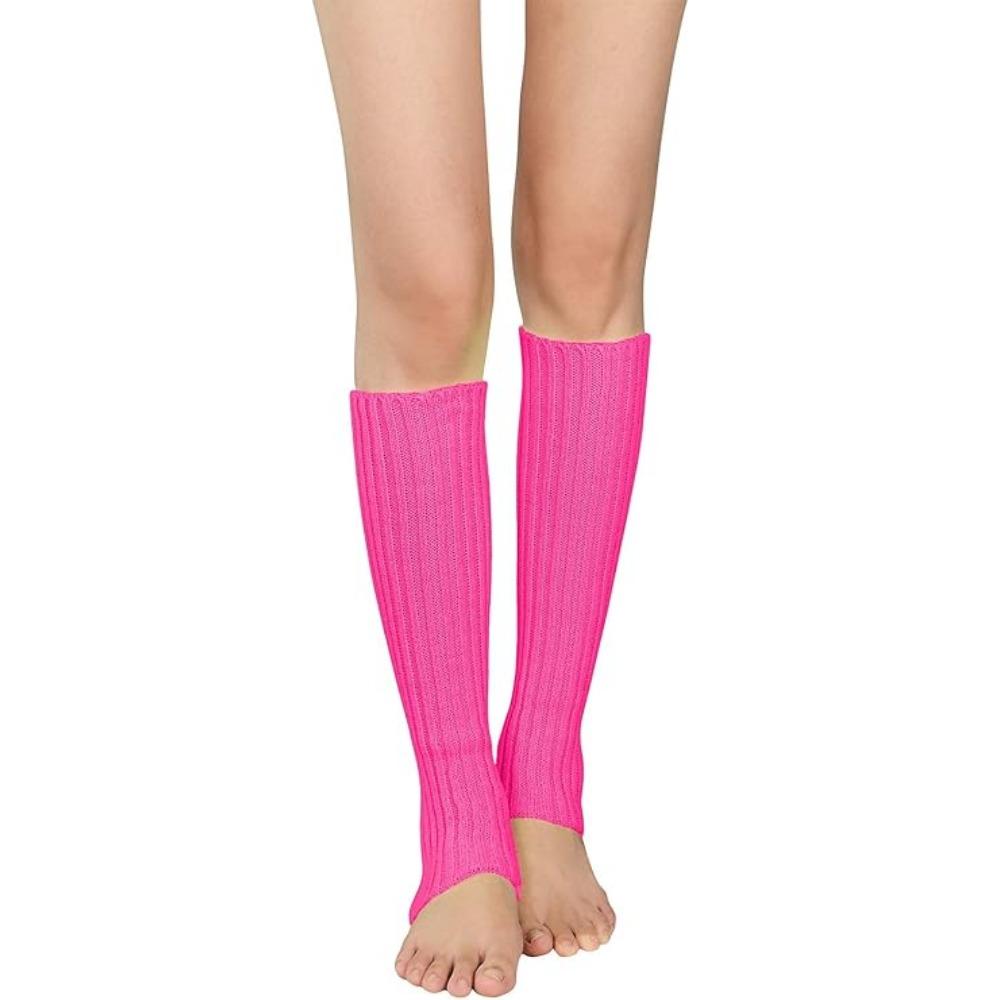 Women's Winter Warm Socks Neon Knitted Leg Warmers Ribbed Bright Color Footless Socks Leg Warmers Multicolor One Size