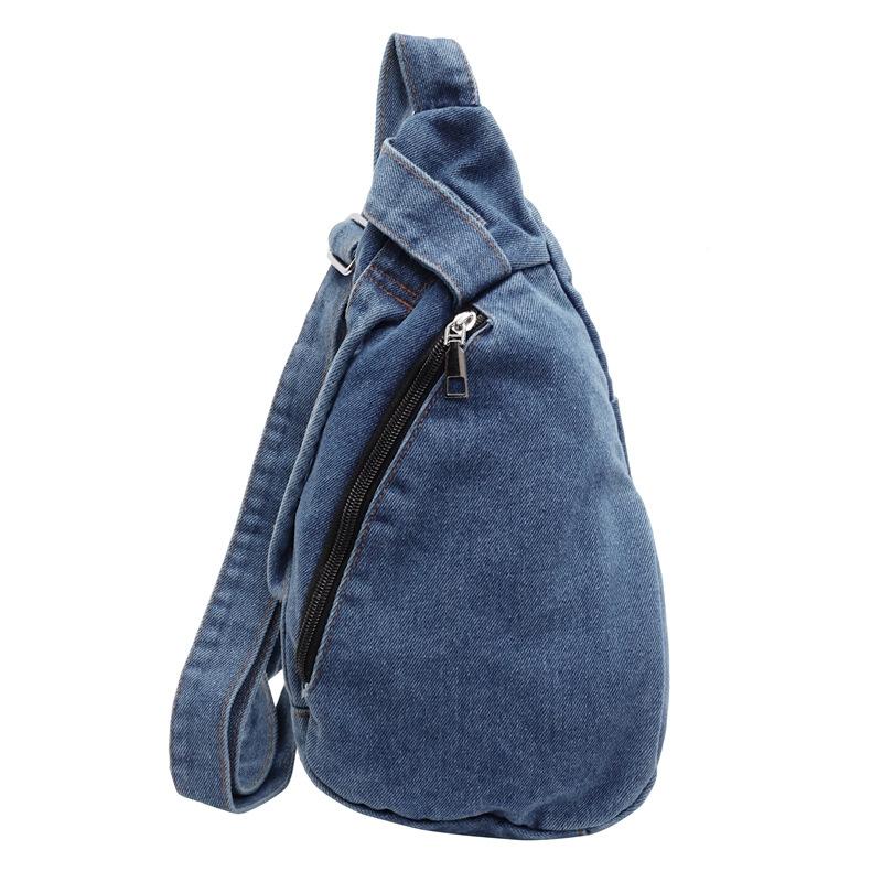 Retro denim women's breast bag simple large capacity casual shoulder bag Korean style portable messenger bag