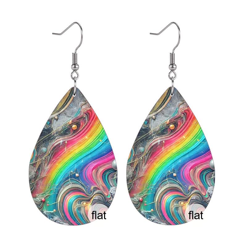 Colorful Fashion Water Drop PU Leather Earrings For Women Creative Gradient Marble Pattern Teardrop Earrings Elegant Atmospheric Earrings