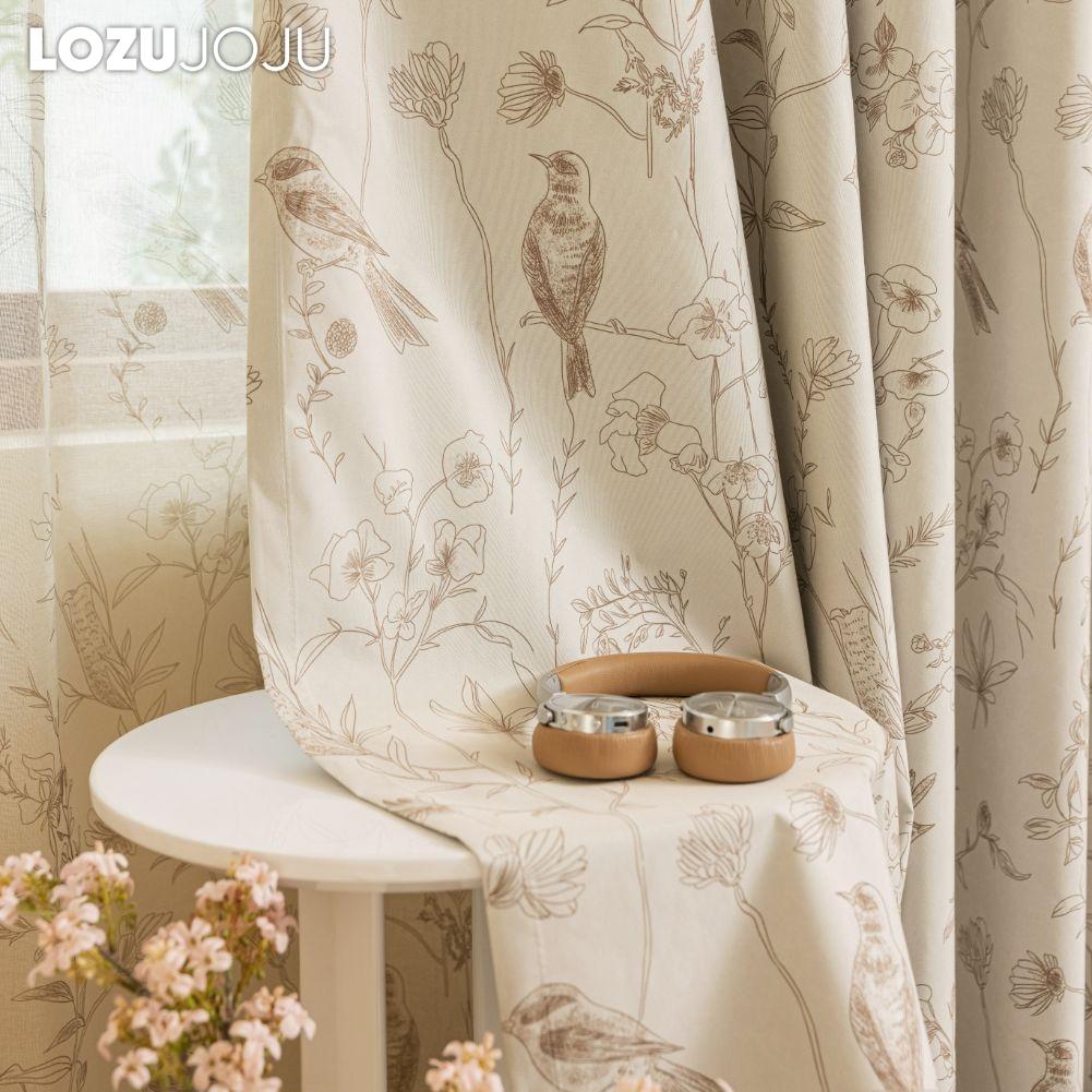 1PC LOZUJOJU French Retro High-end Beige Printed Curtains Full Blackout Curtains for Bedroom Living Room Balcony Window for Home Decor
