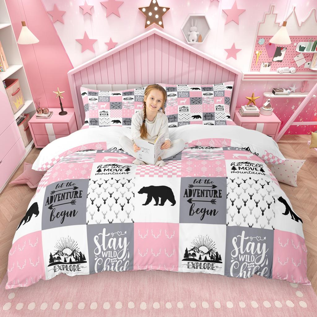 Homewish Deer Bear Plaid Duvet Cover Set 2Pcs/3Pcs Rustic Farmhouse Lodge Cabin Bedding Set Hunting Moose Bed Set